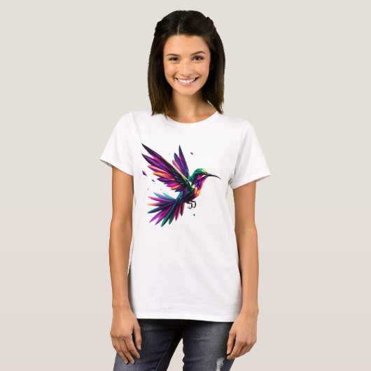 Colibrí Arcoíris Geométrico – Arte Moderno Vibrant Tシャツ (正面フル)