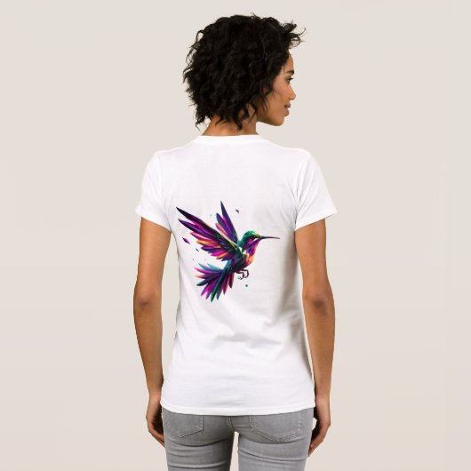 Colibrí Arcoíris Geométrico – Arte Moderno Vibrant Tシャツ (裏面フル)