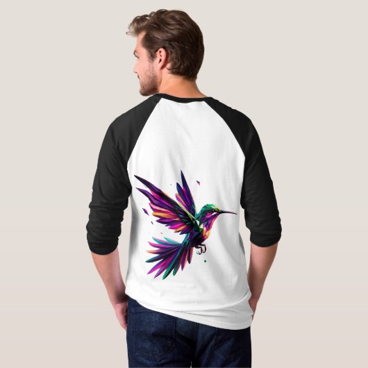 Colibrí Arcoíris Geométrico – Arte Moderno Vibrant Tシャツ (裏面フル)