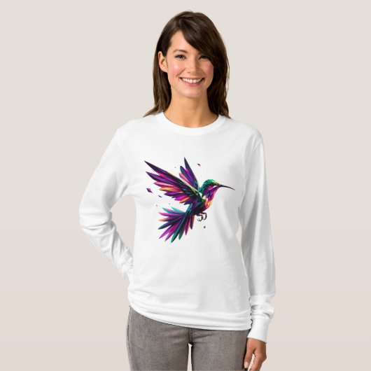 Colibrí Arcoíris Geométrico – Arte Moderno Vibrant Tシャツ (正面フル)