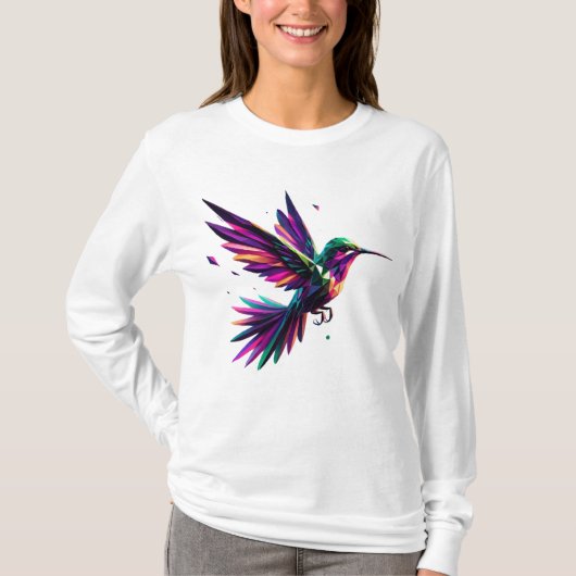 Colibrí Arcoíris Geométrico – Arte Moderno Vibrant Tシャツ (正面)