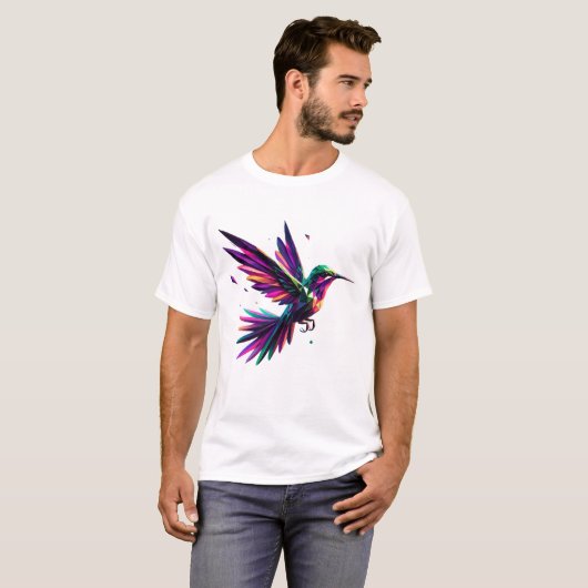Colibrí Arcoíris Geométrico – Arte Moderno Vibrant Tシャツ (正面フル)