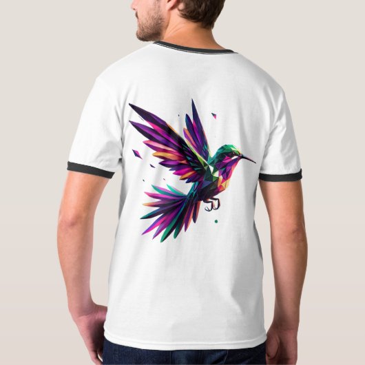 Colibrí Arcoíris Geométrico – Arte Moderno Vibrant Tシャツ (裏面フル)