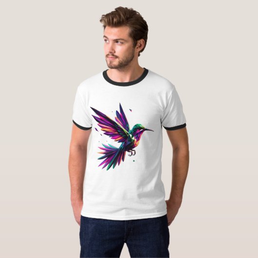 Colibrí Arcoíris Geométrico – Arte Moderno Vibrant Tシャツ (正面フル)