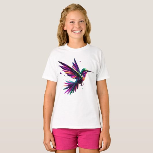 Colibrí Arcoíris Geométrico – Arte Moderno Vibrant Tシャツ (正面フル)