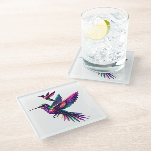 Colibrí prisma multicolor ガラスコースター (アングル)