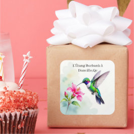 Colibri qui butine une fleur – Oiseau-mouche flora スクエアシール