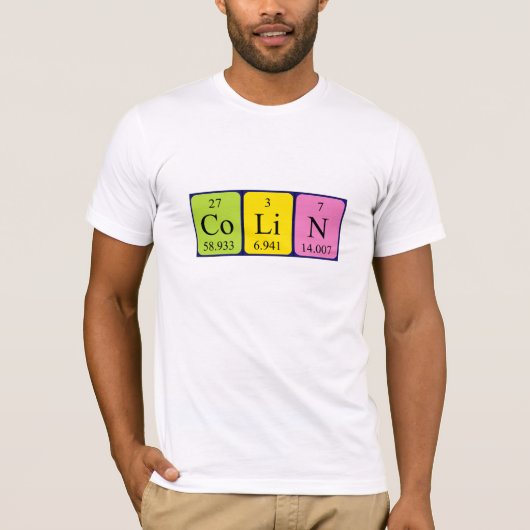 Colinの周期表の名前のワイシャツ Tシャツ (正面)