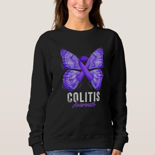 Colitis Awareness Month Butterfly Purple Ribbon Pr スウェットシャツ (正面)