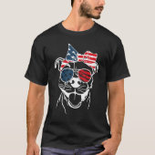 Coll Patriot Pitbull dog With Glasses 4TH OF JULY Tシャツ (正面)