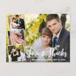 Collage モダン 4写真結婚S Thank You ポストカード