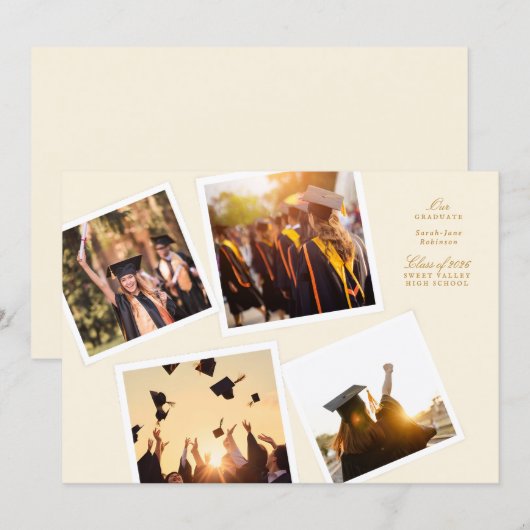 collage 4 photo frame elegant our graduate school 案内状 (正面/裏面)