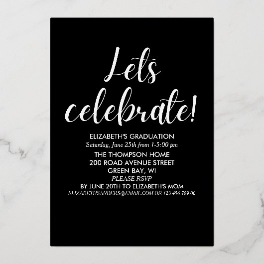 Collage 4 Photos Modern Script Graduation 箔招待状 (裏面)