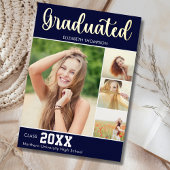 Collage 4 Photos Modern Script Graduation 箔招待状