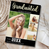 Collage 4 Photos Modern Script Graduation 箔招待状