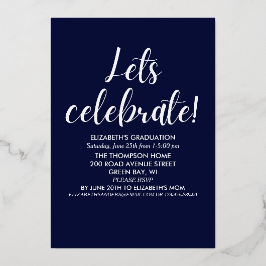 Collage 4 Photos Modern Script Graduation 箔招待状 (裏面)