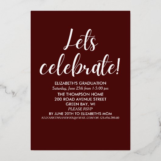 Collage 4 Photos Modern Script Graduation 箔招待状 (裏面)