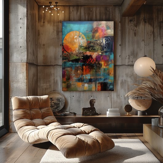 Collage Abstracto de Sol y Texturas フォトプリント