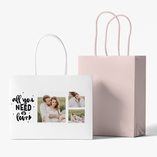 Collage Couple Photo & All You Need Is Love Quote ラージペーパーバッグ