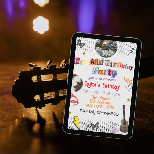 Collage Cut Out Rockstar Birthday 招待状