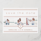 Collage Minimalist 3 Photos Couple Wedding Initial 箔招待状 (正面)