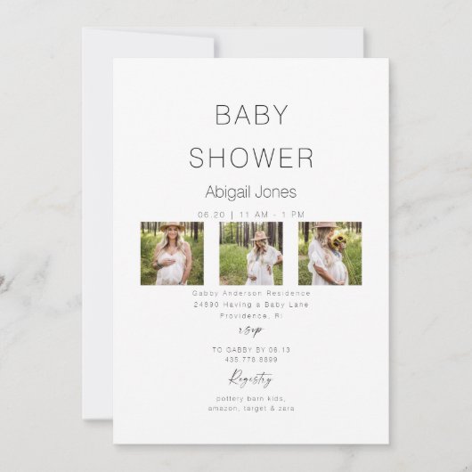 Collage Mom-to-be 3モダン Photo Baby Shower 招待状 (正面)