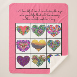 Collage of Painted Hearts (on pink), with Quote シェルパブランケット