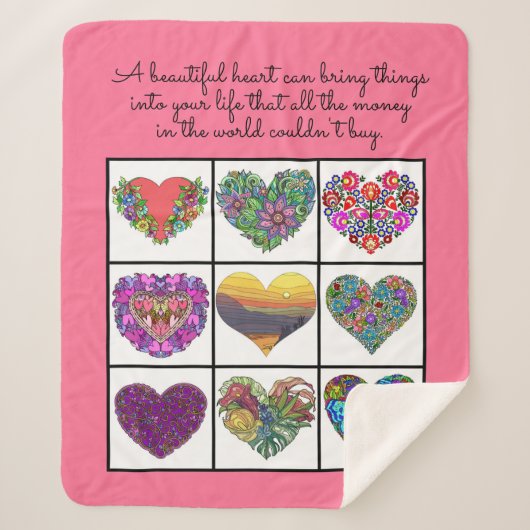 Collage of Painted Hearts (on pink), with Quote シェルパブランケット (正面)