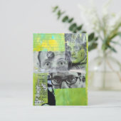 Collage of Random Vintage Faces on Green ポストカード (スタンド正面)