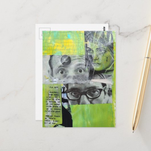 Collage of Random Vintage Faces on Green ポストカード (正面/裏面インサイチュ)