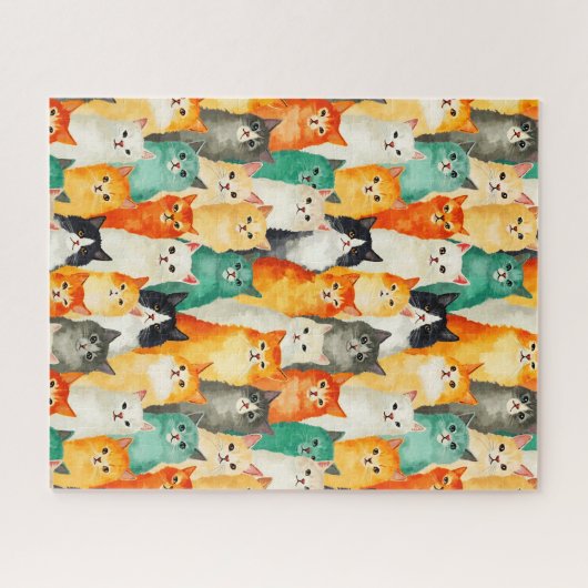 Collage of Watercolor Cats Pattern  ジグソーパズル (横)
