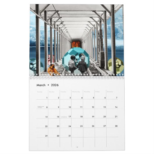 Collage - Retro Fiction Calendar カレンダー (3月 2026)
