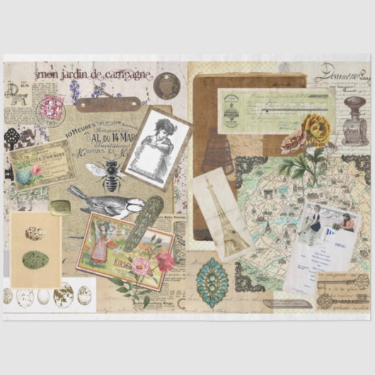 Collage style decoupage tissue paper  薄葉紙 (正面)