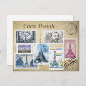 Collage timbres Tour Eiffel ポストカード (正面/裏面)