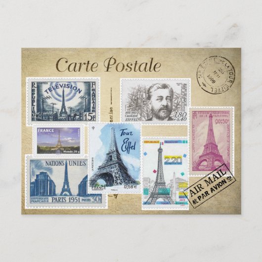 Collage timbres Tour Eiffel ポストカード (正面)