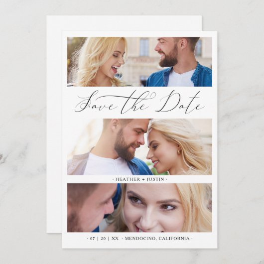 Collage Trendy Script 3 Wedding Engagement Photos (正面/裏面)