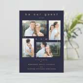 Collage Wedding 4 photos Navy Blue Trendy  招待状 (スタンド正面)