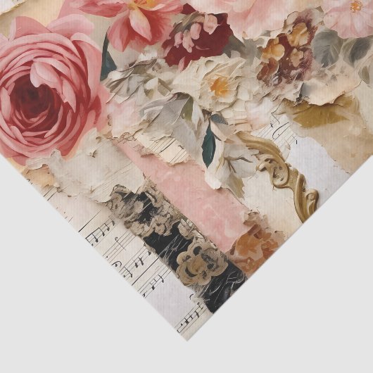 Collage with Painted Flowers and Torn Paper 薄葉紙 (詳細)