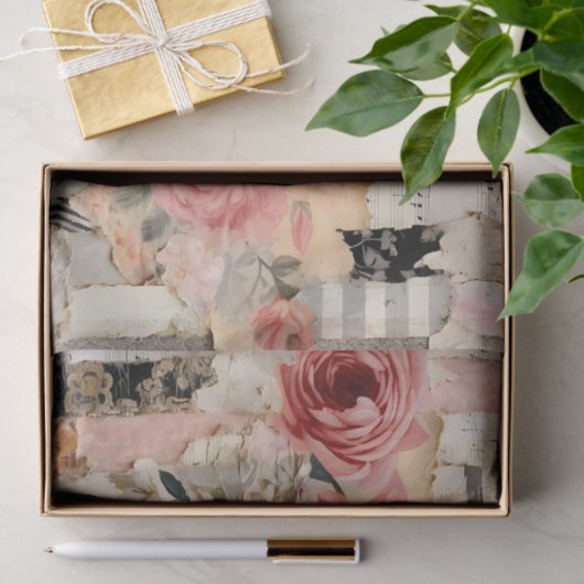 Collage with Painted Flowers and Torn Paper 薄葉紙 (ギフト)