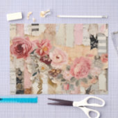 Collage with Painted Flowers and Torn Paper 薄葉紙 (クラフト)