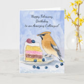 Colleague Happy February Birthday Bird Cake カード (黄色い花)