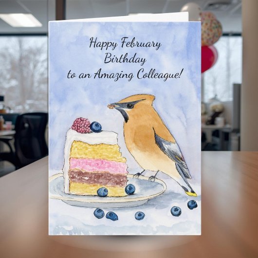 Colleague Happy February Birthday Bird Cake カード