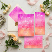 Watercolor Hot Pink and Orange Wedding 招待状