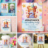 “Teddy Bear 2nd Birthday | Cute Balloons & Rainbow ギフトタグ