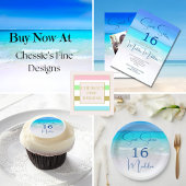 ビーチシーンSweet sixteenブルーフォト誕生日 招待状