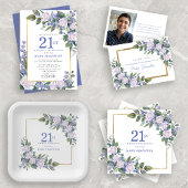 21歳の誕生日パーティーホワイトブルーフローラアーチ アクリル招待状