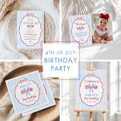 Red, White & Blue 4th of July 1st Birthday サンキューカード