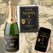 ブラックと金ゴールド、50と素晴らしい誕生日パーティー スクエアペーパーコースター