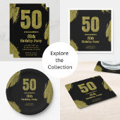 50th birthday black gold glitter party スクエアペーパーコースター