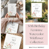 50歳の誕生日 女性らしい水彩の野の花 招待状